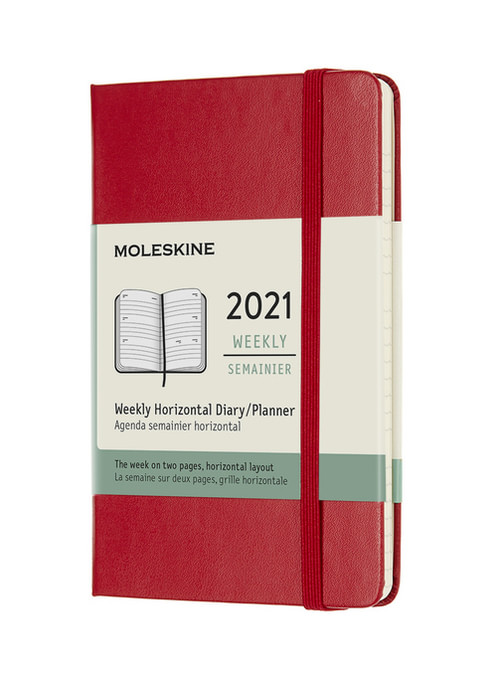 Horizontální týdenní diář Moleskine 2021 tvrdý červený S