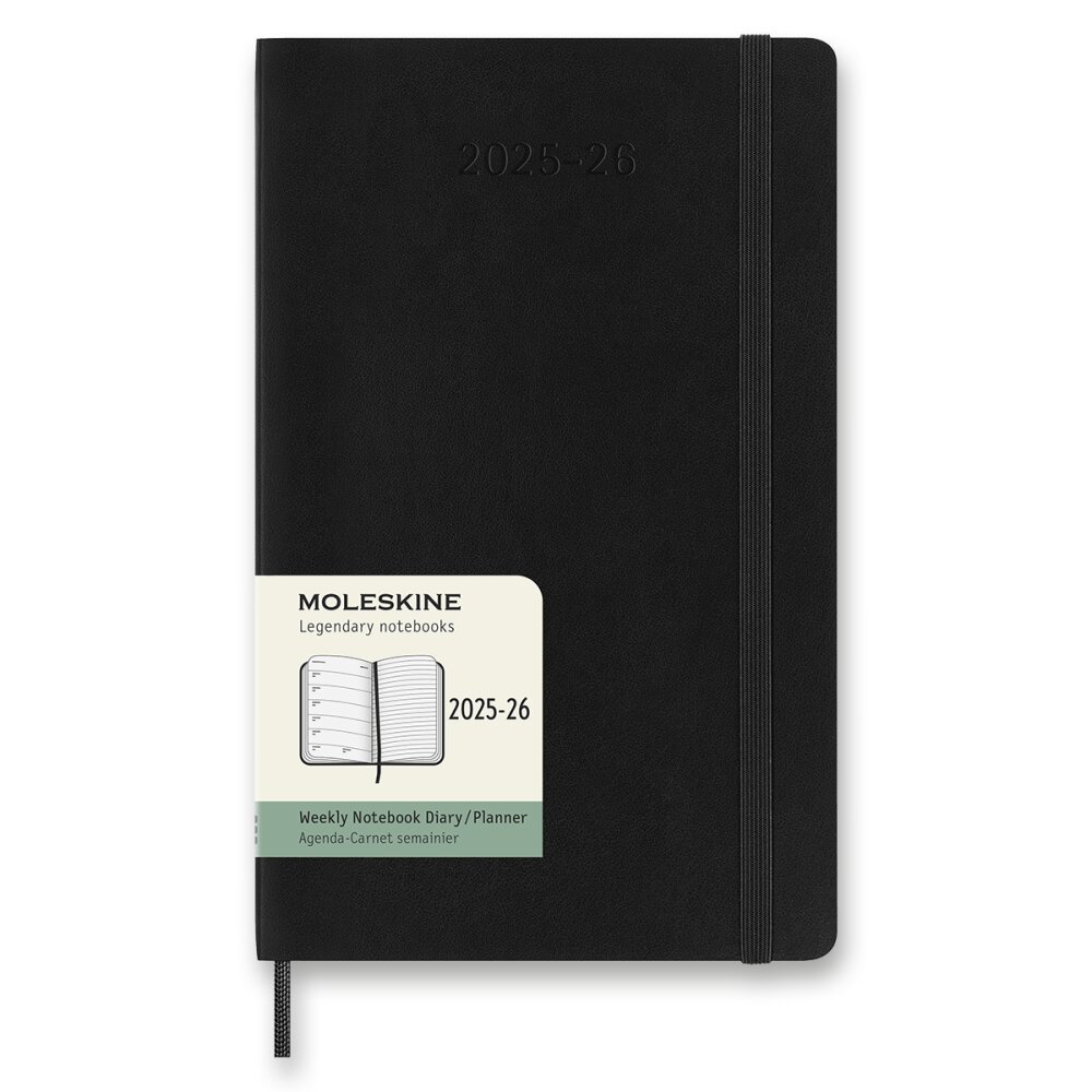 18-mesačný diár Moleskine 2025-26 - mäkké dosky, L, týždenný, čierny