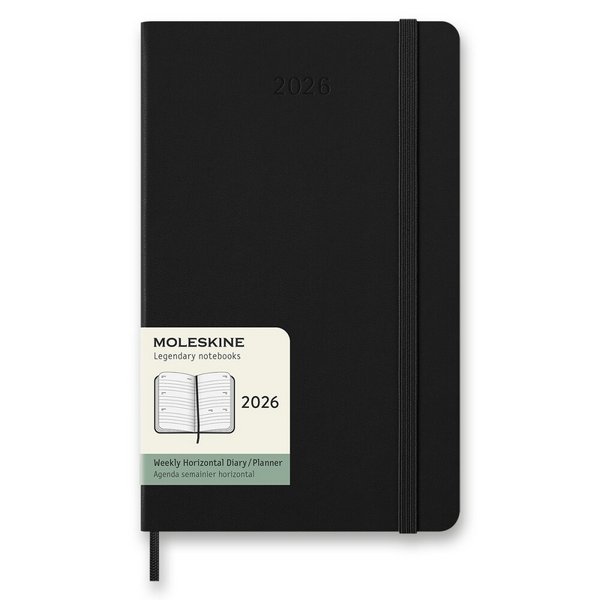 Diár Moleskine 2026 - tvrdé dosky, L, týždenný, horizontálny, čierny