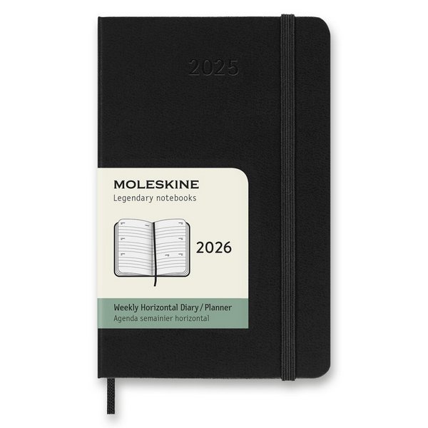 Diár Moleskine 2026 - tvrdé dosky, S, týždenný, horizontálny, čierny