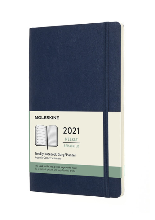 Plánovací zápisník Moleskine 2021 měkký modrý L