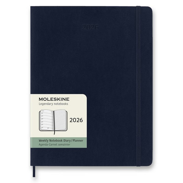 Diár Moleskine 2026 - mäkké dosky, XL, týždenný, modrý