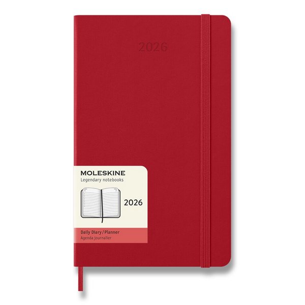 Diár Moleskine 2026 - tvrdé dosky, L, denný, červený