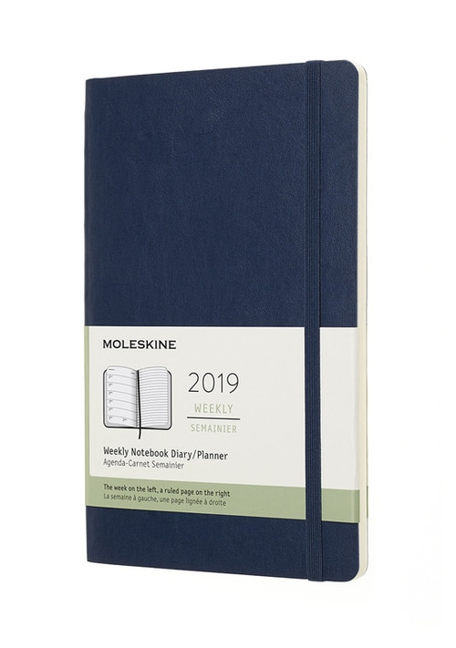 Plánovací zápisník Moleskine 2019 měkký modrý L