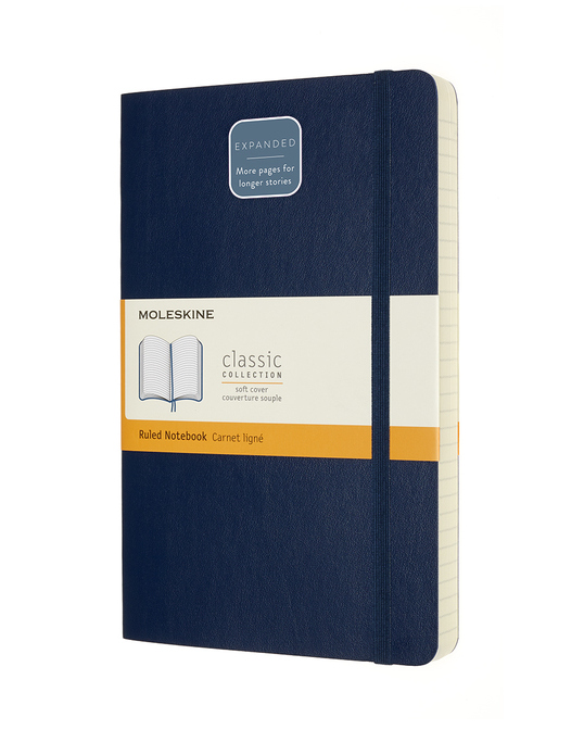 Zápisník Moleskine Expanded měkký linkovaný modrý L