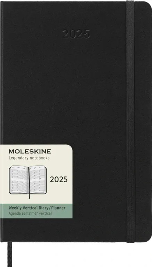 Vertikální týdenní diář Moleskine 2025 tvrdý černý L