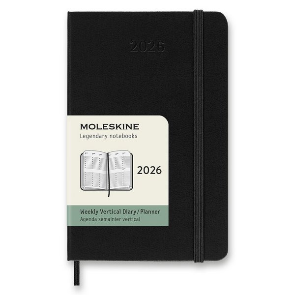 Diár Moleskine 2026 - tvrdé dosky, S, týždenný, vertikálny, čierny