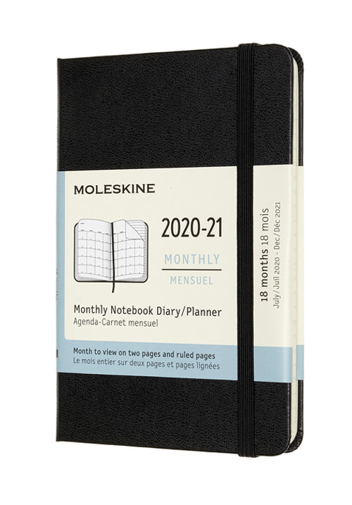 Měsíční diář Moleskine 2020-2021 tvrdý černý S