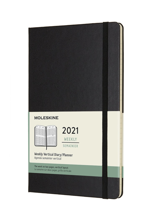 Vertikální týdenní diář Moleskine 2021 tvrdý černý L