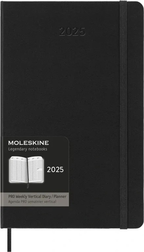 Vertikální PRO diář Moleskine 2025 tvrdý černý L