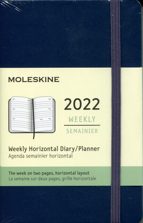 Horizontální týdenní diář Moleskine 2022 tvrdý modrý S