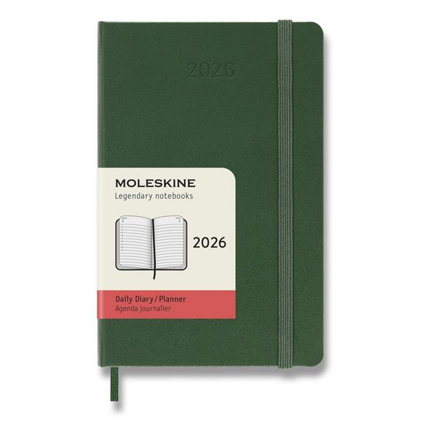 Diár Moleskine 2026 - tvrdé dosky, S, denný, tmavo zelený