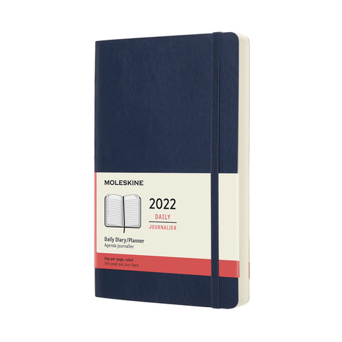 Diář Moleskine 2022 denní měkký modrý L