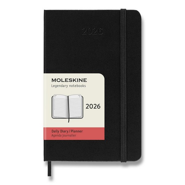 Diár Moleskine 2026 - tvrdé dosky, S, denný, čierny