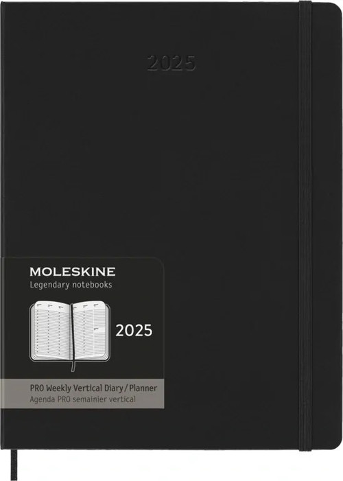 Vertikální PRO diář Moleskine 2025 tvrdý černý XL