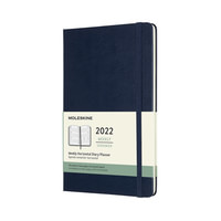 Horizontální týdenní diář Moleskine 2022 tvrdý modrý L