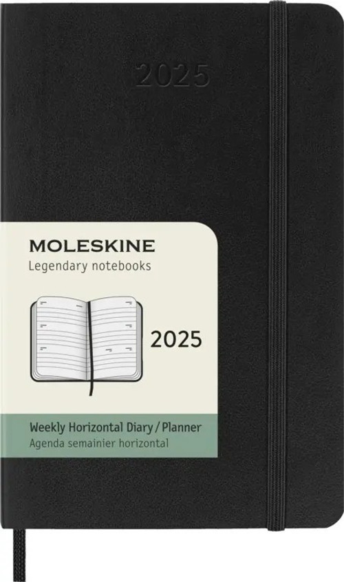 Horizontální týdenní diář Moleskine 2025 měkký černý S