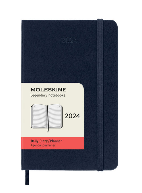 Diář Moleskine 2024 denní tvrdý modrý S