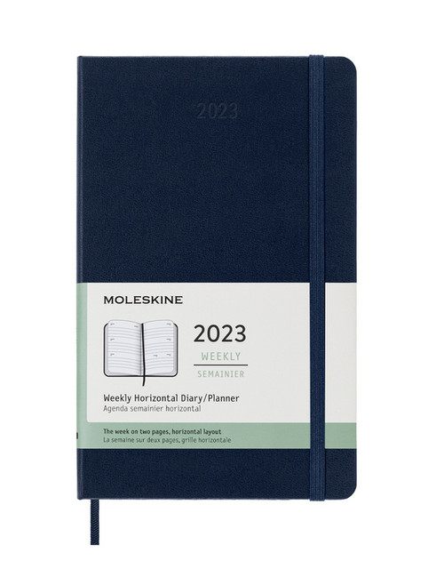 Horizontální týdenní diář Moleskine 2023 tvrdý modrý L