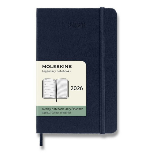 Diár Moleskine 2026 - tvrdé dosky, S, týždenný, modrý