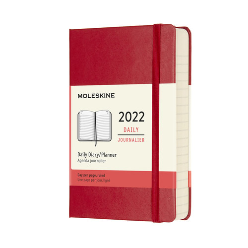 Diář Moleskine 2022 denní tvrdý červený S