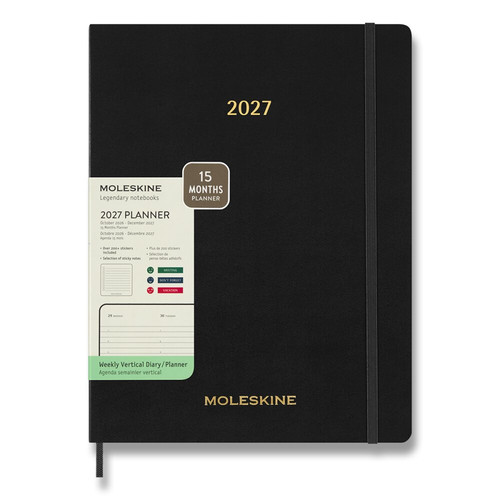 Moleskine Essential 2026-27 - 13-mesačný diár v mäkkých doskách - veľkosť XL, týždenný, čierny