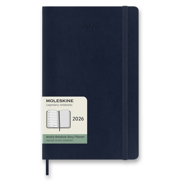 Diár Moleskine 2026 - mäkké dosky, L, týždenný, modrý