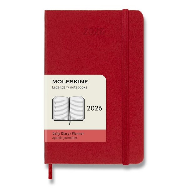 Diár Moleskine 2026 - tvrdé dosky, S, denný, červený