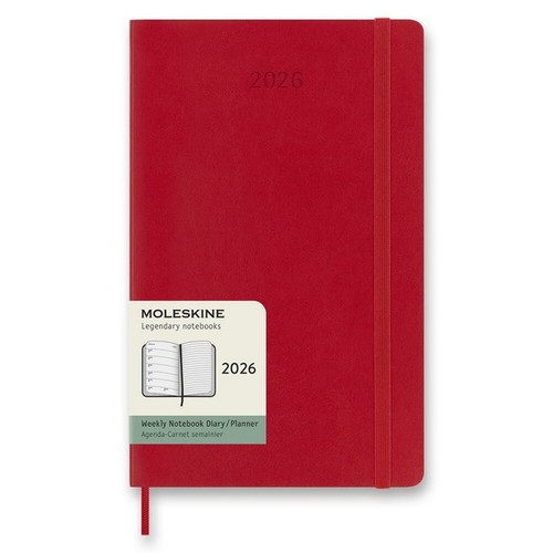 Diár Moleskine 2026 - mäkké dosky, L, týždenný, červený