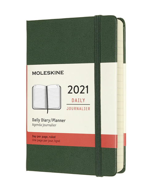 Diář Moleskine 2021 denní tvrdý zelený S
