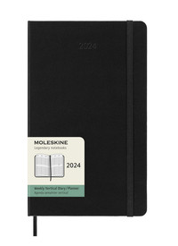 Vertikální týdenní diář Moleskine 2024 tvrdý černý L