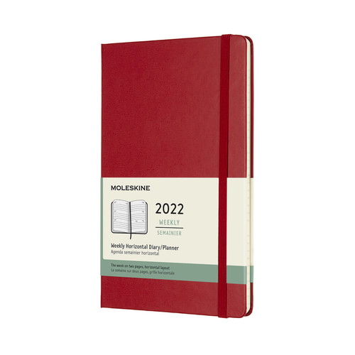 Horizontální týdenní diář Moleskine 2022 tvrdý červený L