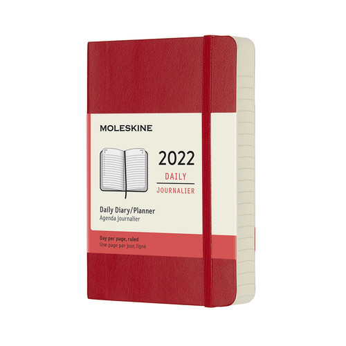Diář Moleskine 2022 denní měkký červený S