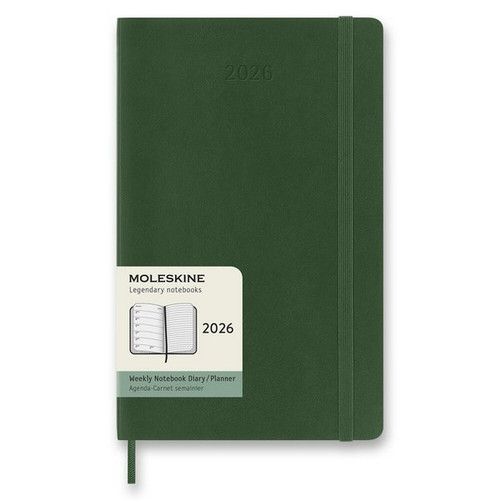 Diár Moleskine 2026 - mäkké dosky, L, týždenný, tmavo zelený