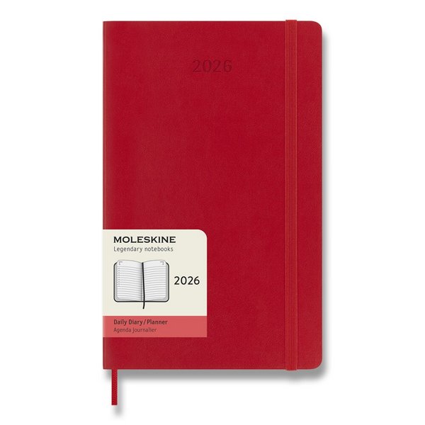 Diár Moleskine 2026 - mäkké dosky, L, denný, červený