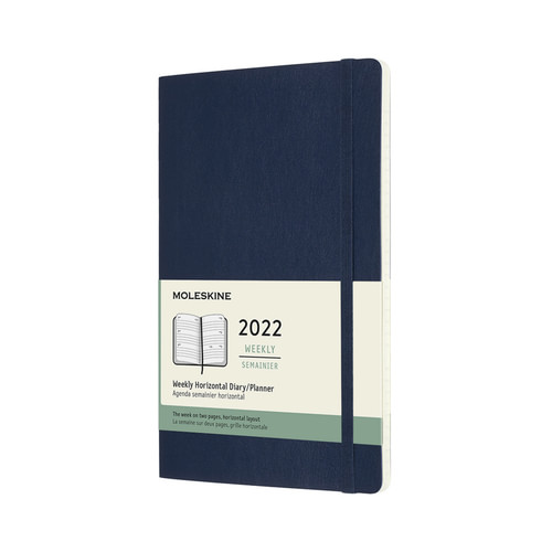 Horizontální týdenní diář Moleskine 2022 měkký modrý L
