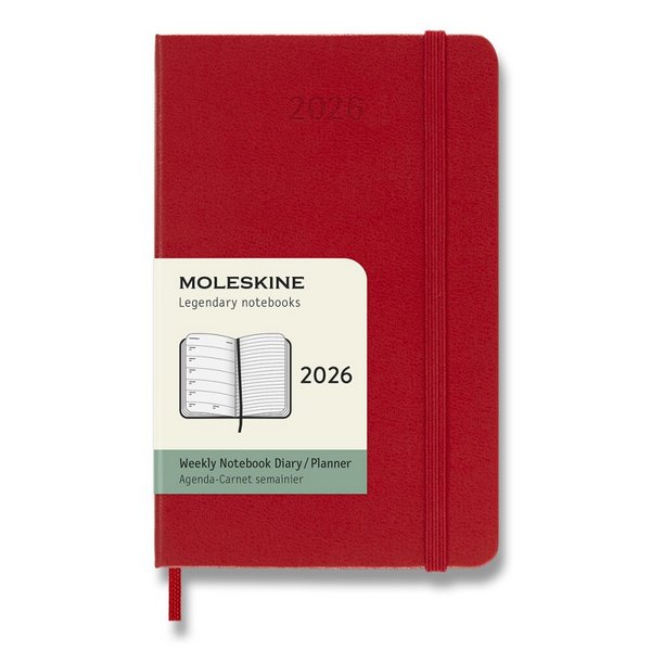 Diár Moleskine 2026 - tvrdé dosky, S, týždenný, červený