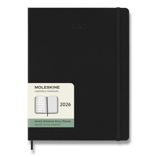 Diár Moleskine 2026 - tvrdé dosky, XL, týždenný, čierny